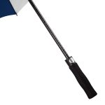 Navy and white wind-resistant golf umbrella with ergonomic handle.