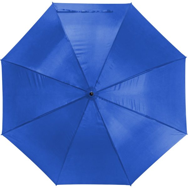 Blue wind-resistant golf umbrella with fibrelight frame for durability.