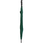Green wind-resistant compact umbrella with ergonomic handle.