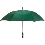 Wind-resistant green golf umbrella with sturdy shaft and canopy.