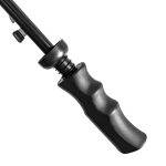 Close-up of black golf umbrella handle for wind resistance.