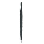 Black windproof umbrella with ergonomic handle for strong weather resistance.