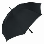 Black wind-resistant golf umbrella with fibrelight frame for durability.