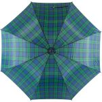 Green and blue tartan walking umbrella for unisex use.