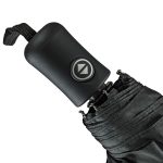 Portable umbrella case with automatic open/close button and black fabric.