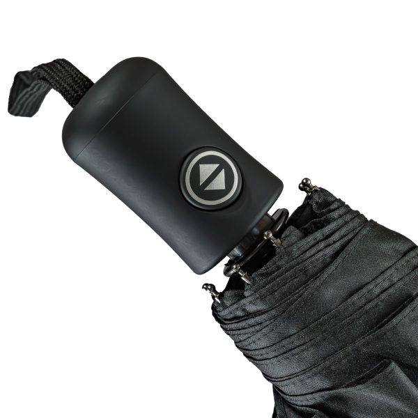 Portable umbrella case with automatic open/close button and black fabric.