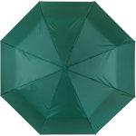 Green compact umbrella for travel and everyday use.