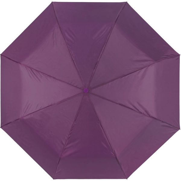 Purple compact umbrella for women, portable and stylish for rainy days.