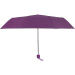 Purple compact umbrella with a silver handle and wrist strap.