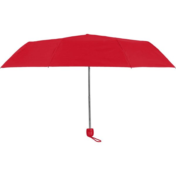 Red compact umbrella with a straight handle and windproof design.