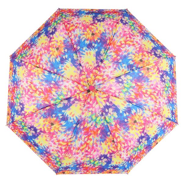 Colourful floral duck head umbrella for rain protection.