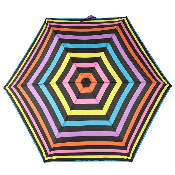 Colorful striped umbrella with rainbow pattern for children.