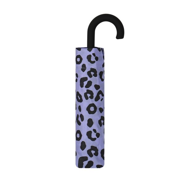 Leopard print umbrella with black hook handle for UK weather.