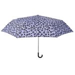 Leopard print umbrella with black handle and silver shaft.