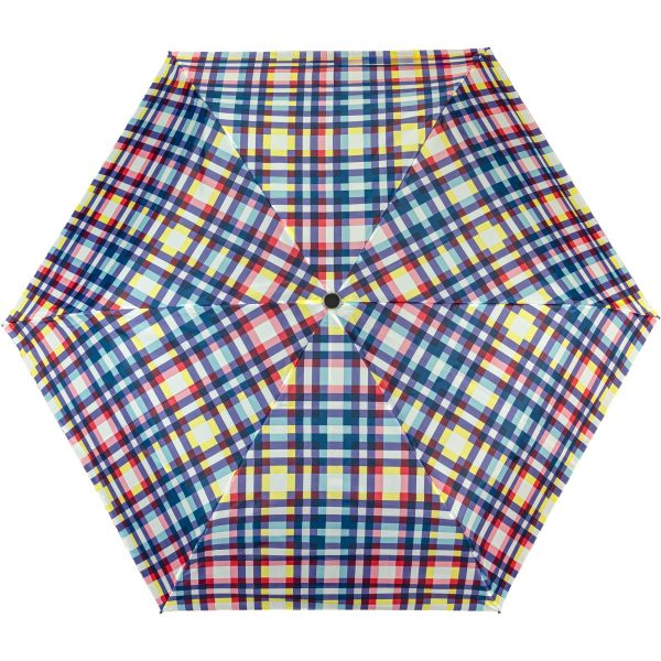 Colourful tartan print umbrella for UK weather protection.