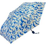 Blue floral print umbrella with compact design and matching strap.