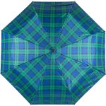 Blue and green tartan umbrella with auto open and close feature.
