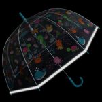 Clear dome umbrella with colourful sea creatures print for children.