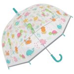 Clear children's umbrella with colourful sea creatures and marine life design.
