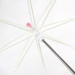 Clear dome umbrella with pink heart print for children.