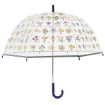 Clear dome umbrella with colourful floral print for children.