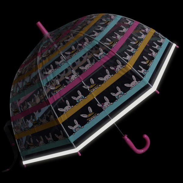 Childrens umbrella with bunny print and LED lighting for kids.