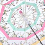 Childrens umbrella with bunny print and clear dome design.