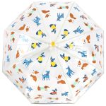 Childrens umbrella with colourful dog print and clear dome design.