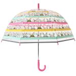 Childrens umbrella with bunny print and pink handle, perfect for kids.