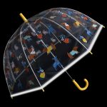 Childrens umbrella with colourful dog print and clear canopy for kids.