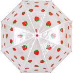 Clear dome umbrella with strawberry print for children.