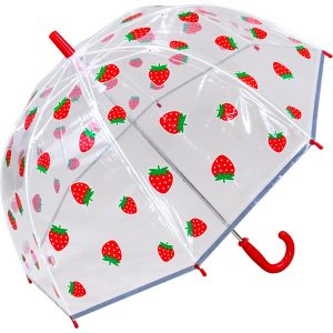 Childrens Strawberry Print Clear Dome Umbrella (18051)