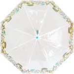 Clear dome umbrella with lemon and floral border design for outdoor protection.