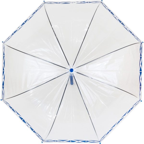 White dome umbrella with blue accents, perfect for outdoor protection.