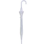 White compact umbrella with curved handle for easy carrying.