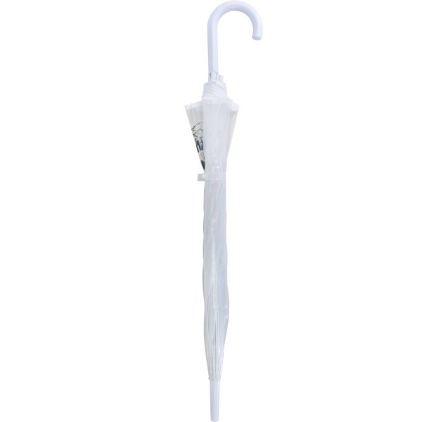 Clear dome umbrella with white handle for wedding events.