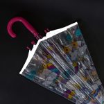 Kids unicorn umbrella with clear dome and colourful unicorn design.