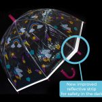 Transparent umbrella with unicorn, rainbow, and star design for children.