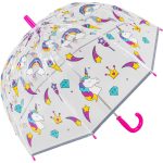 Children's unicorn umbrella with rainbow, stars, and diamonds design.