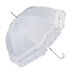 Large Double Frilled White Wedding Umbrella (12019)