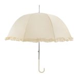 Elegant ivory wedding umbrella with ruffled edge for special occasions.