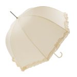 Elegant ivory wedding umbrella with ruffled edges for special occasions.