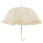 Elegant ivory wedding umbrella with ruffled edge for special occasions.