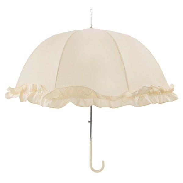 Elegant ivory wedding umbrella with ruffled edge for special occasions.