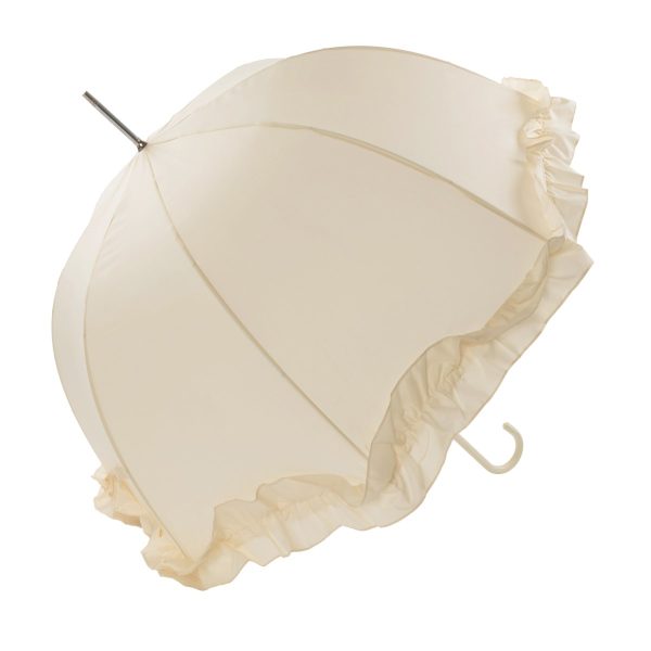 Elegant ivory wedding umbrella with frilled edge for special occasions.